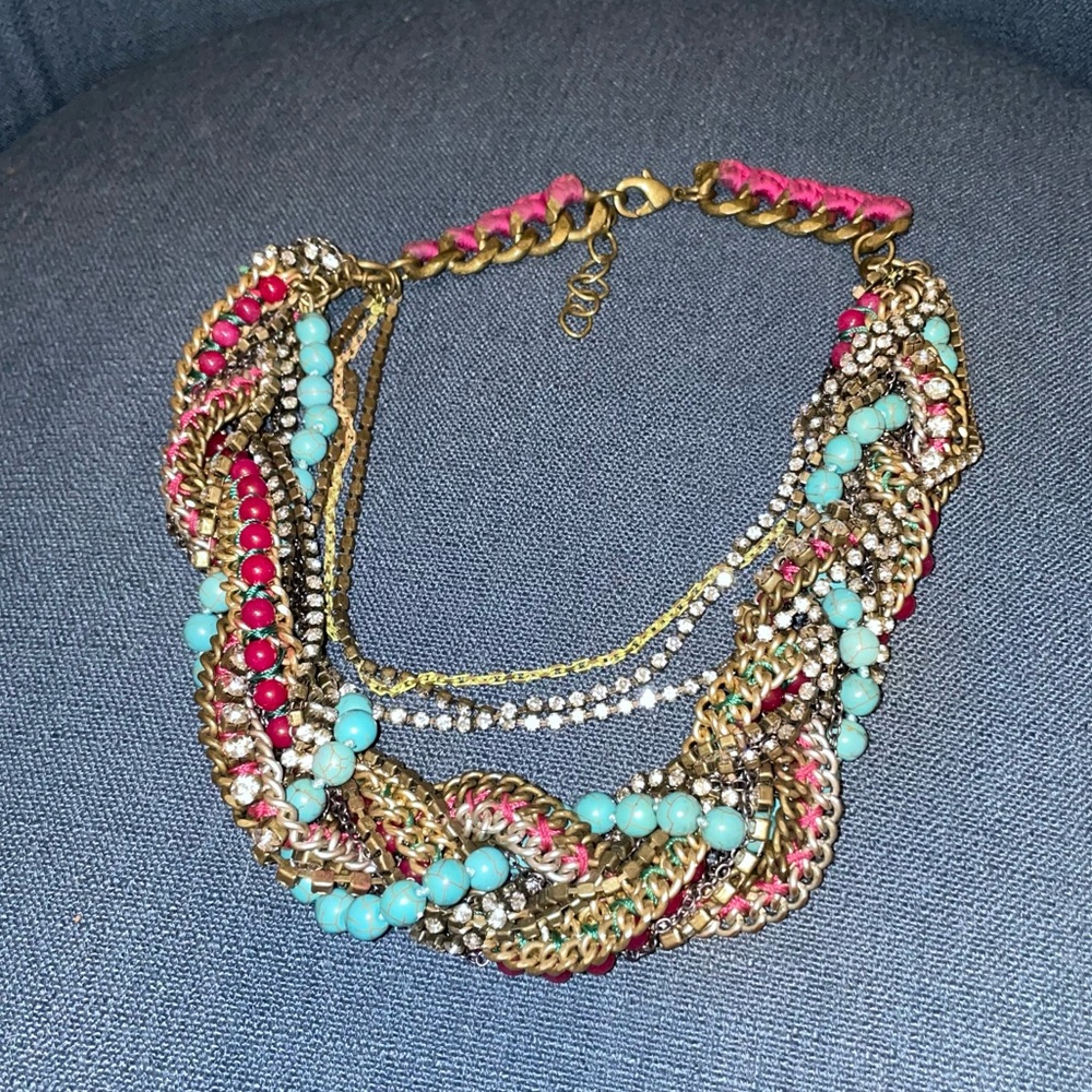 Stella & Dot Multi-Strand Statement Necklace in Turquoise, Pink & Gold